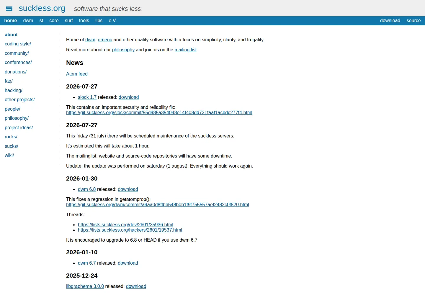 Screenshot of suckless.org