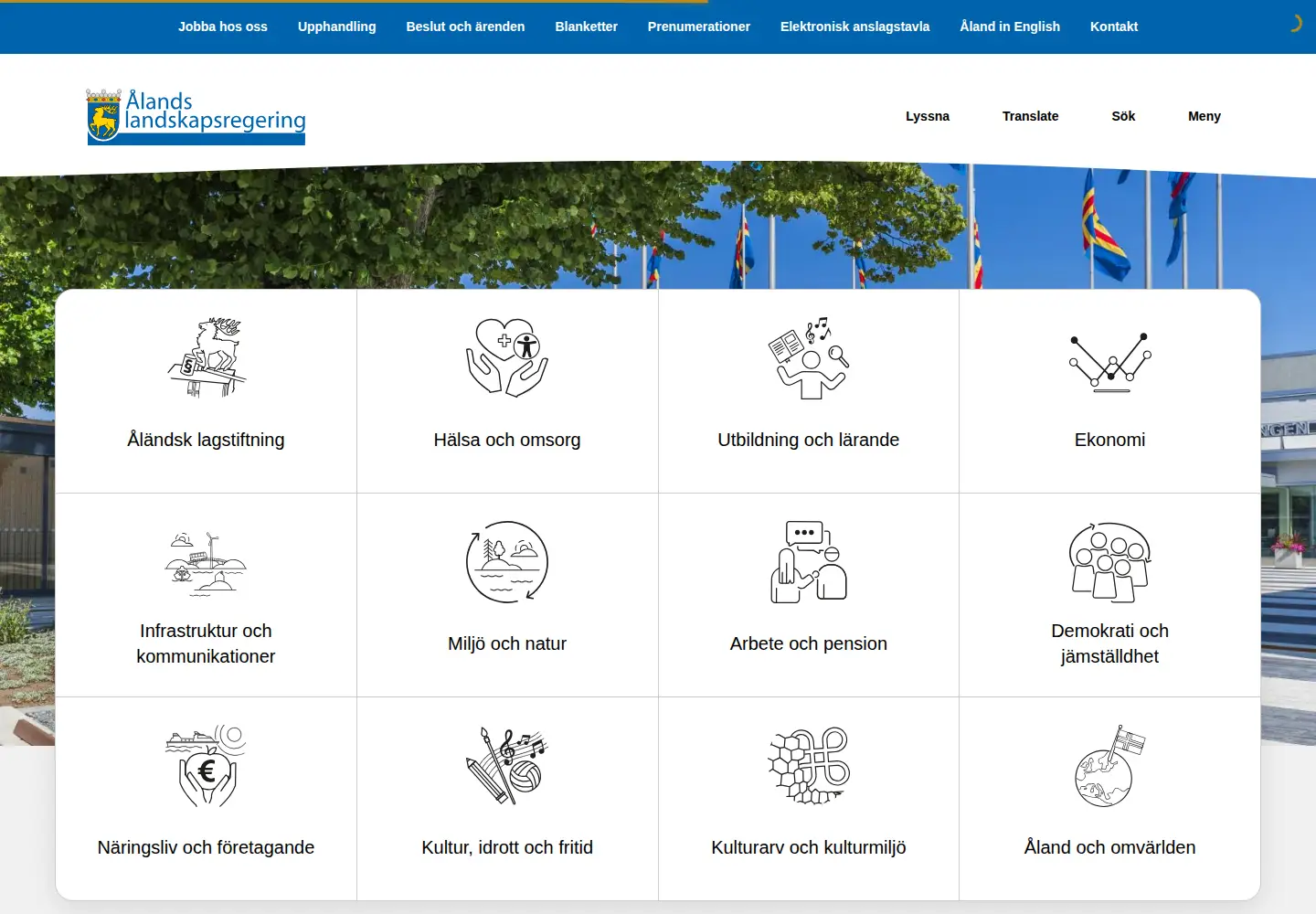 Screenshot of regeringen.ax