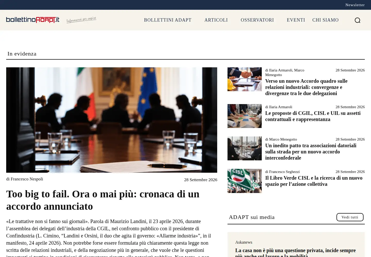 Screenshot of bollettinoadapt.it