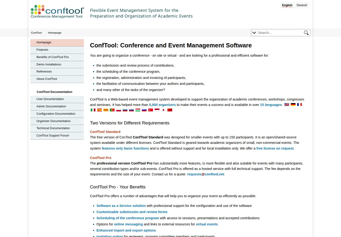 Screenshot of conftool.net