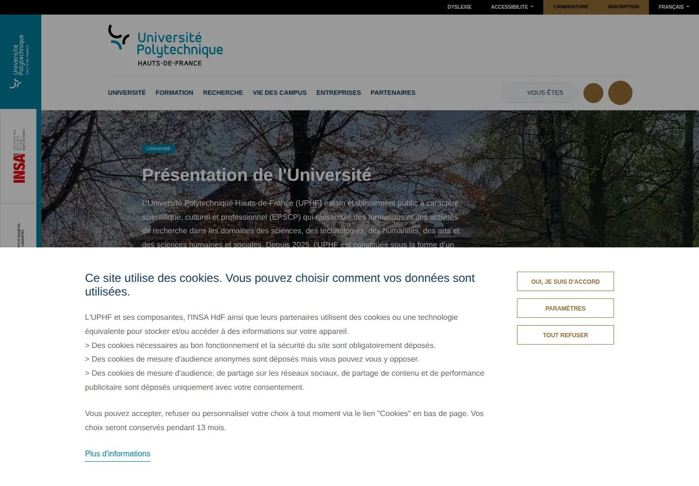 Screenshot of univ-valenciennes.fr