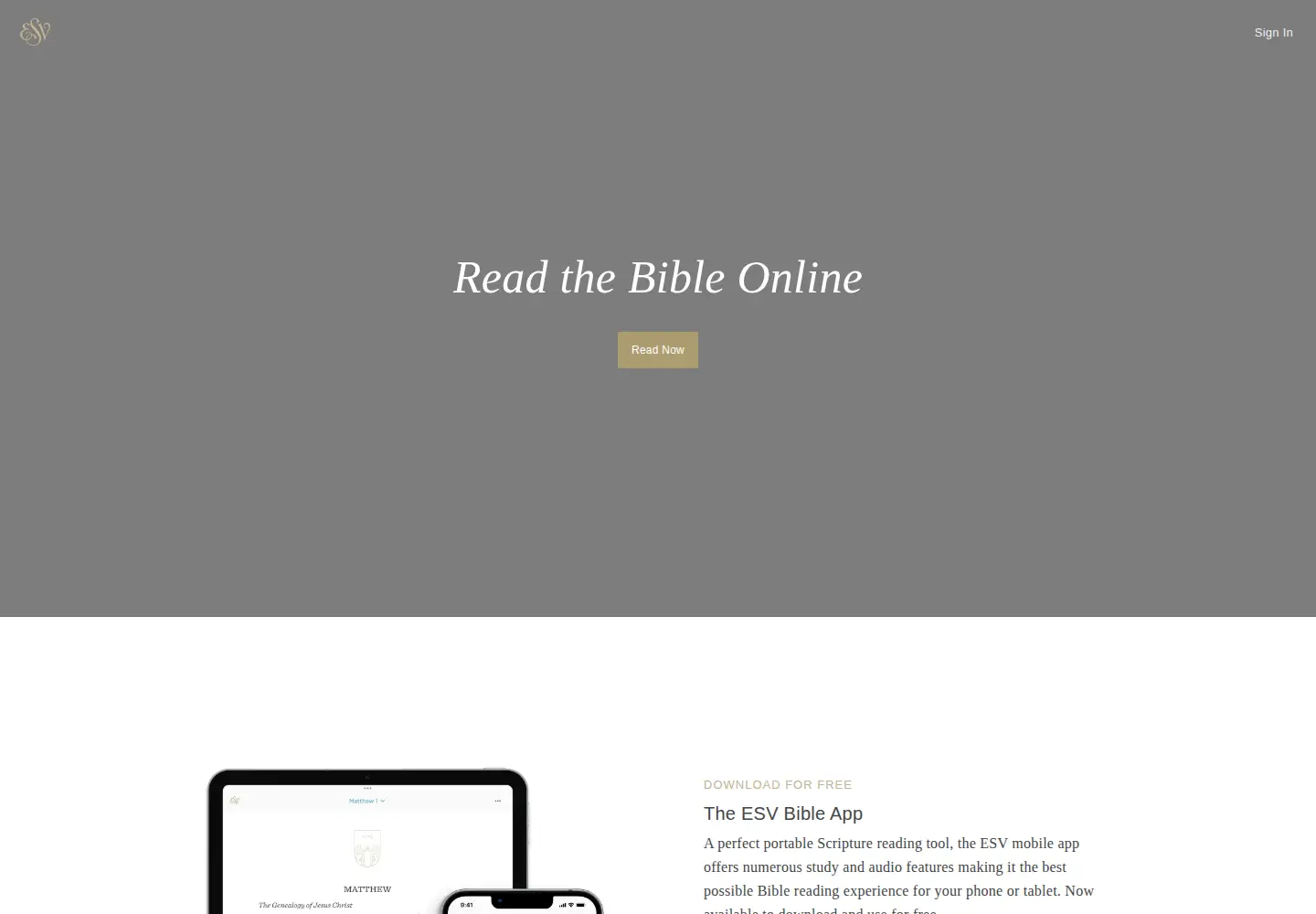 Captured homepage of esvbible.org in the current scan