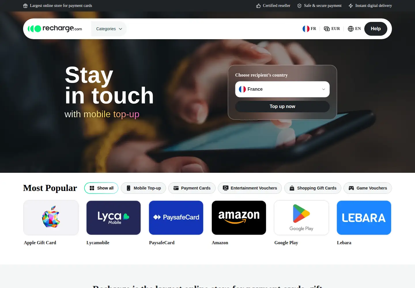 Screenshot of recharge.com