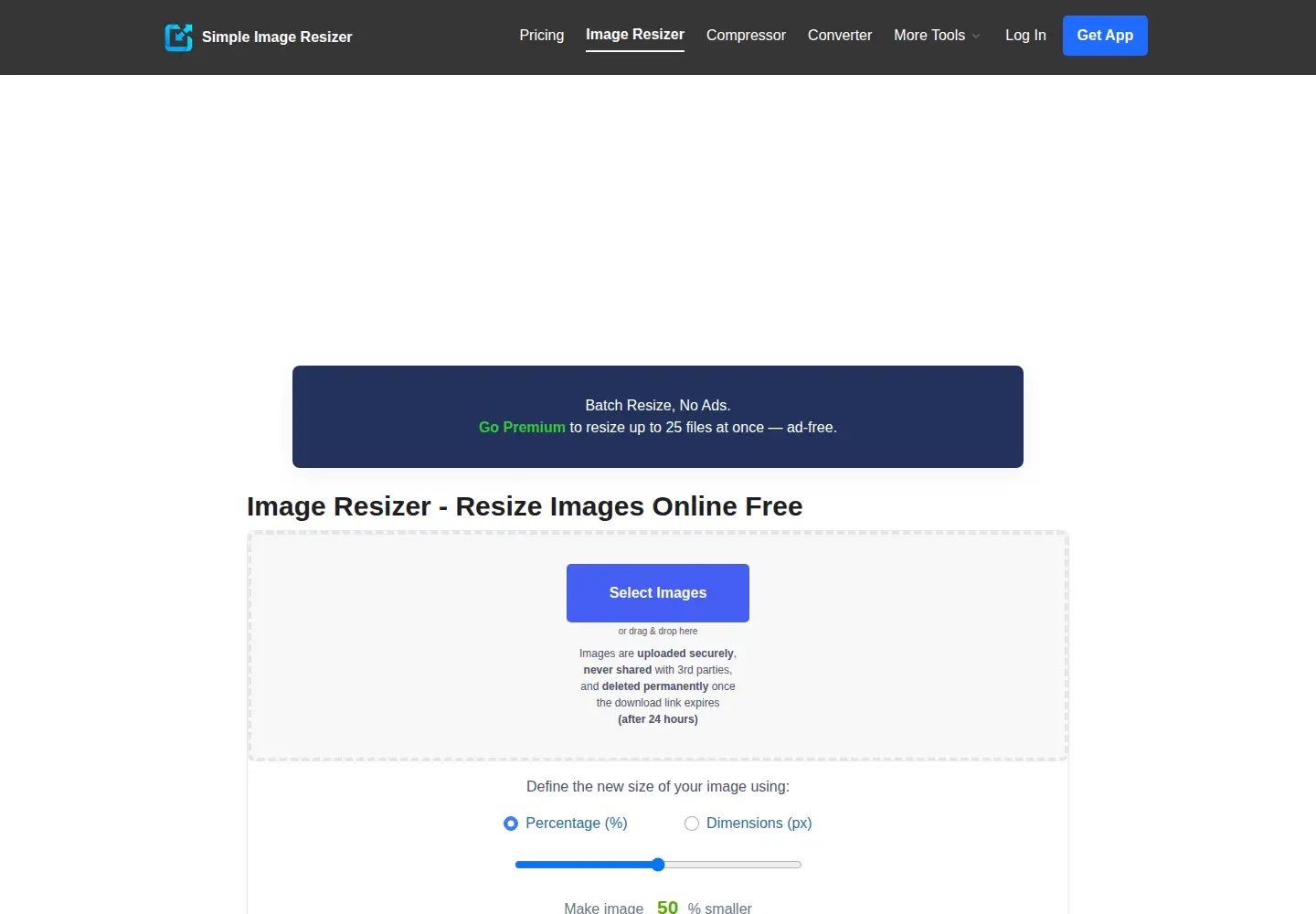 Screenshot of simpleimageresizer.com