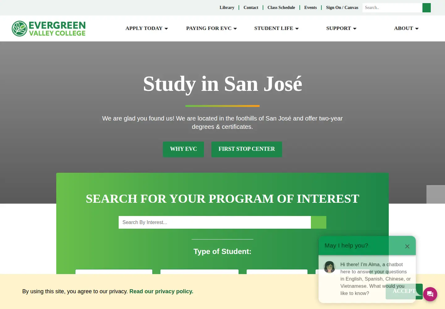 Screenshot of evc.edu