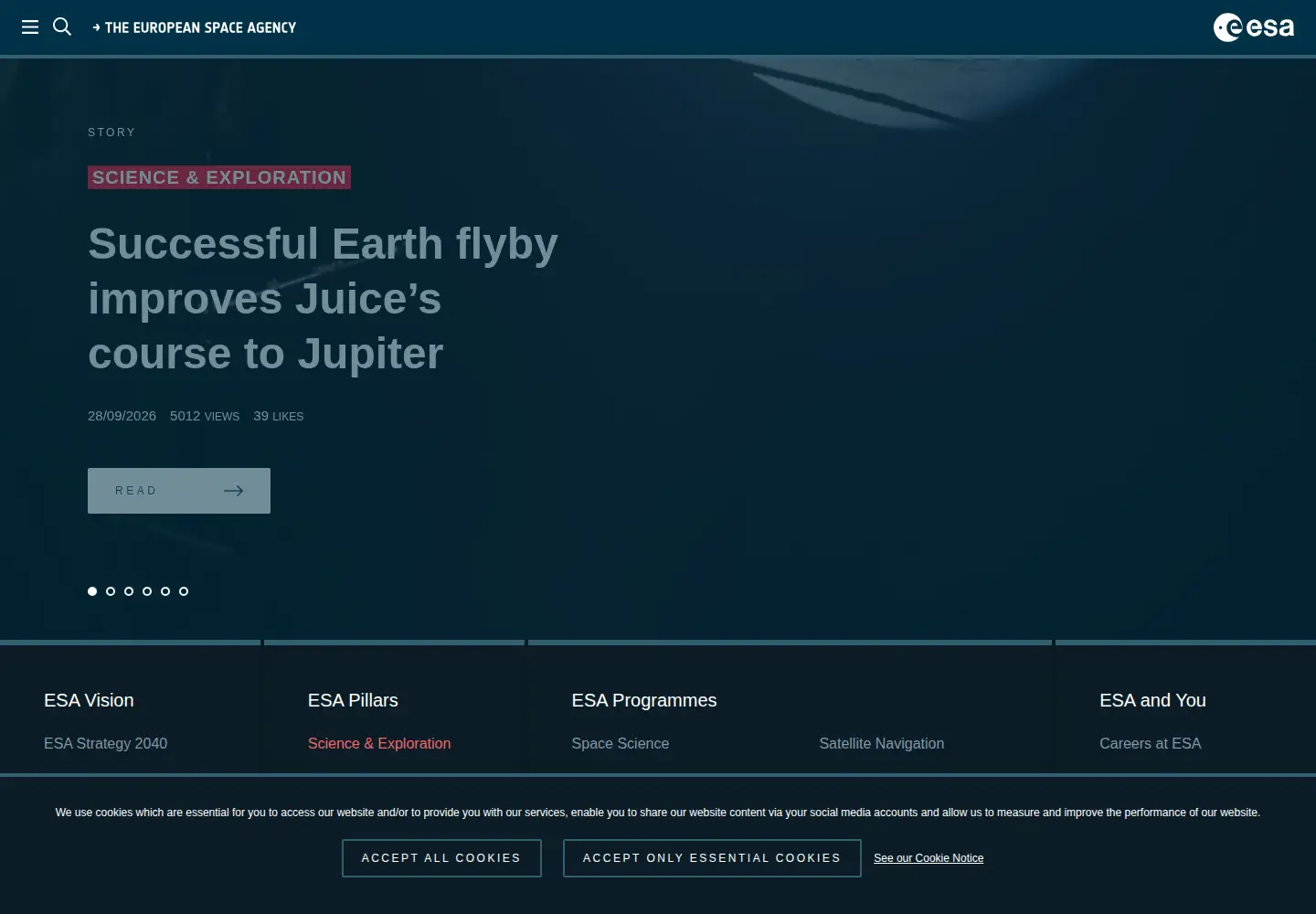 Screenshot of esa.int