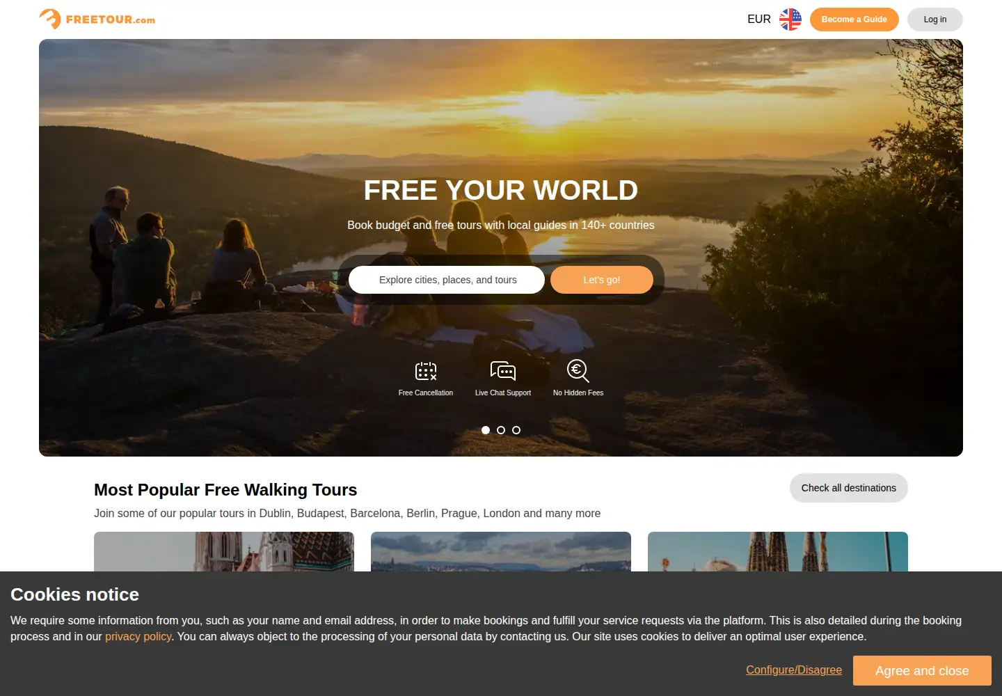 Screenshot of freetour.com