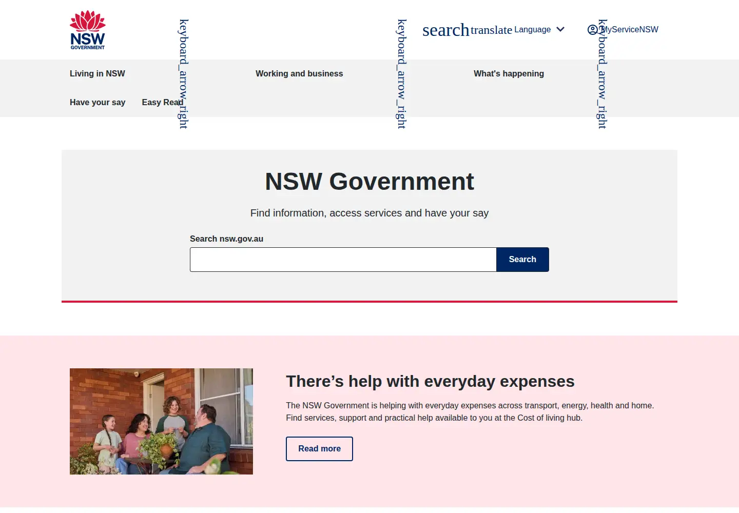 Screenshot of nsw.gov.au