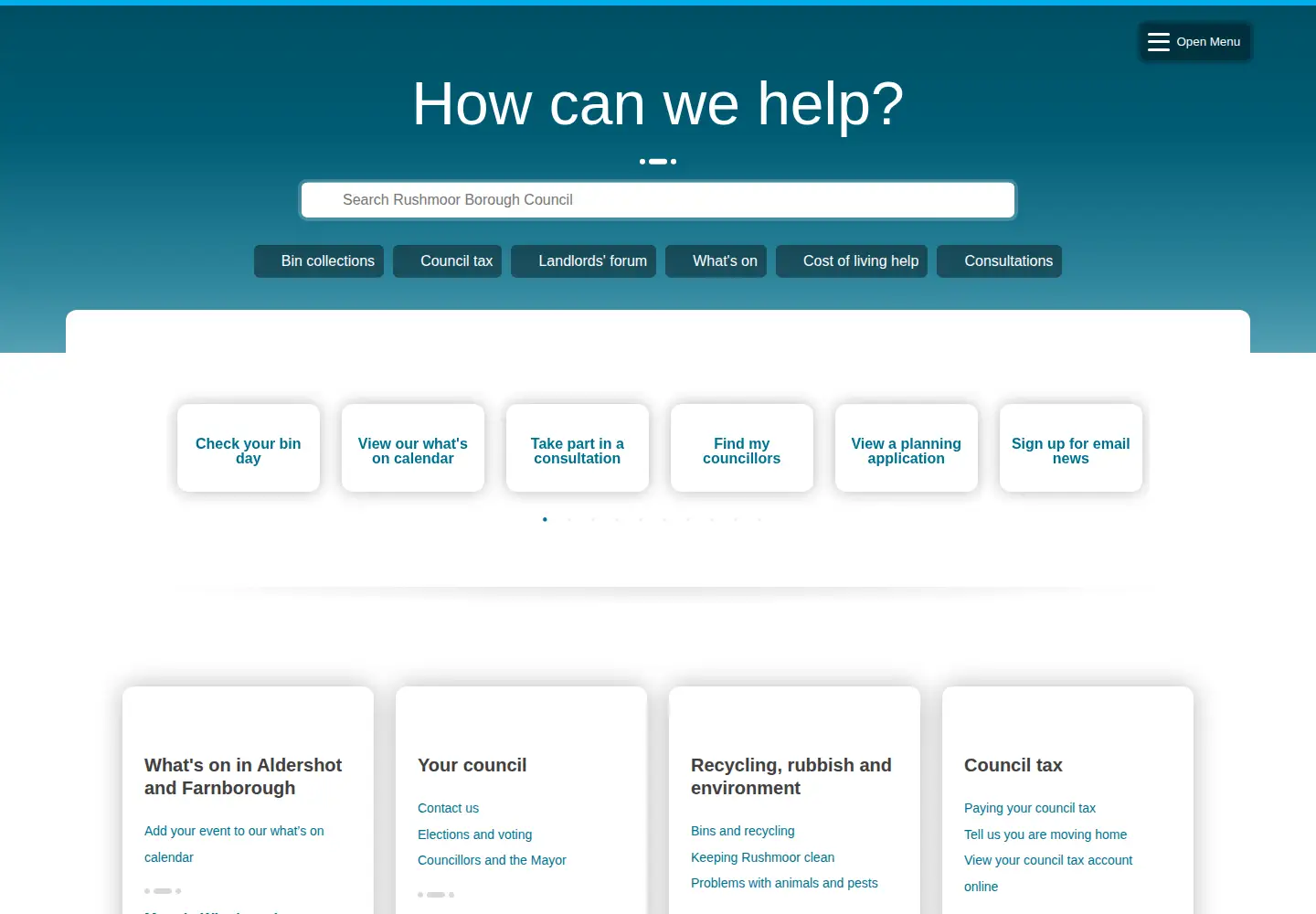 Screenshot of rushmoor.gov.uk