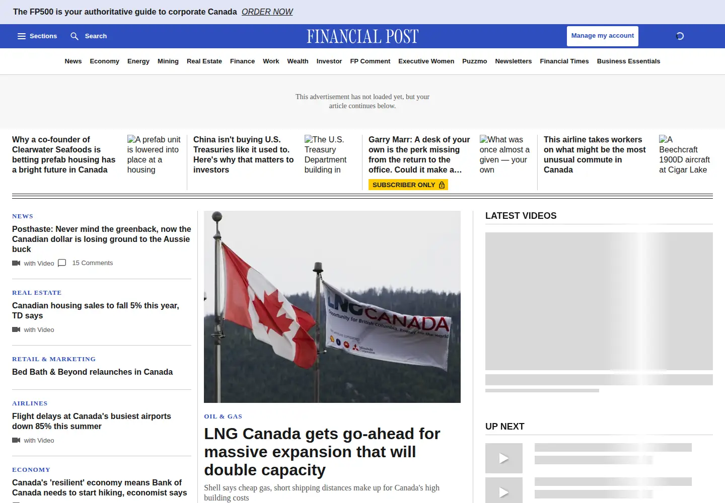 Captured homepage of financialpost.com in the current scan