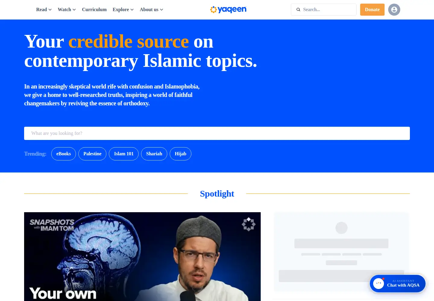 Screenshot of yaqeeninstitute.org