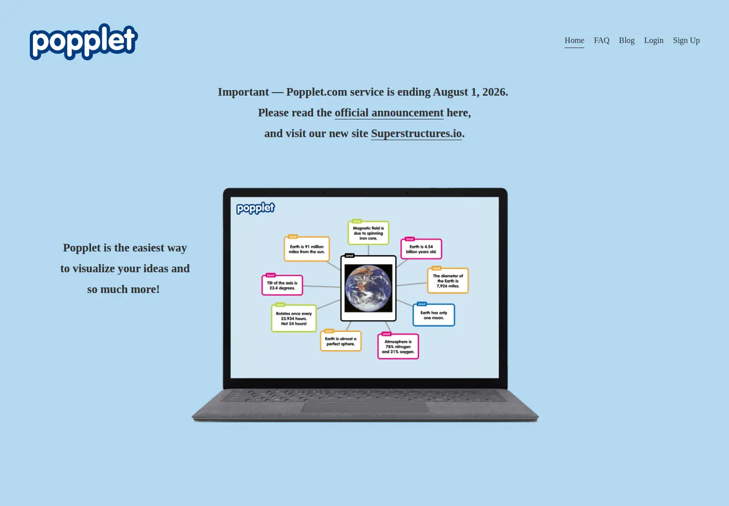 Captured homepage of popplet.com in the current scan
