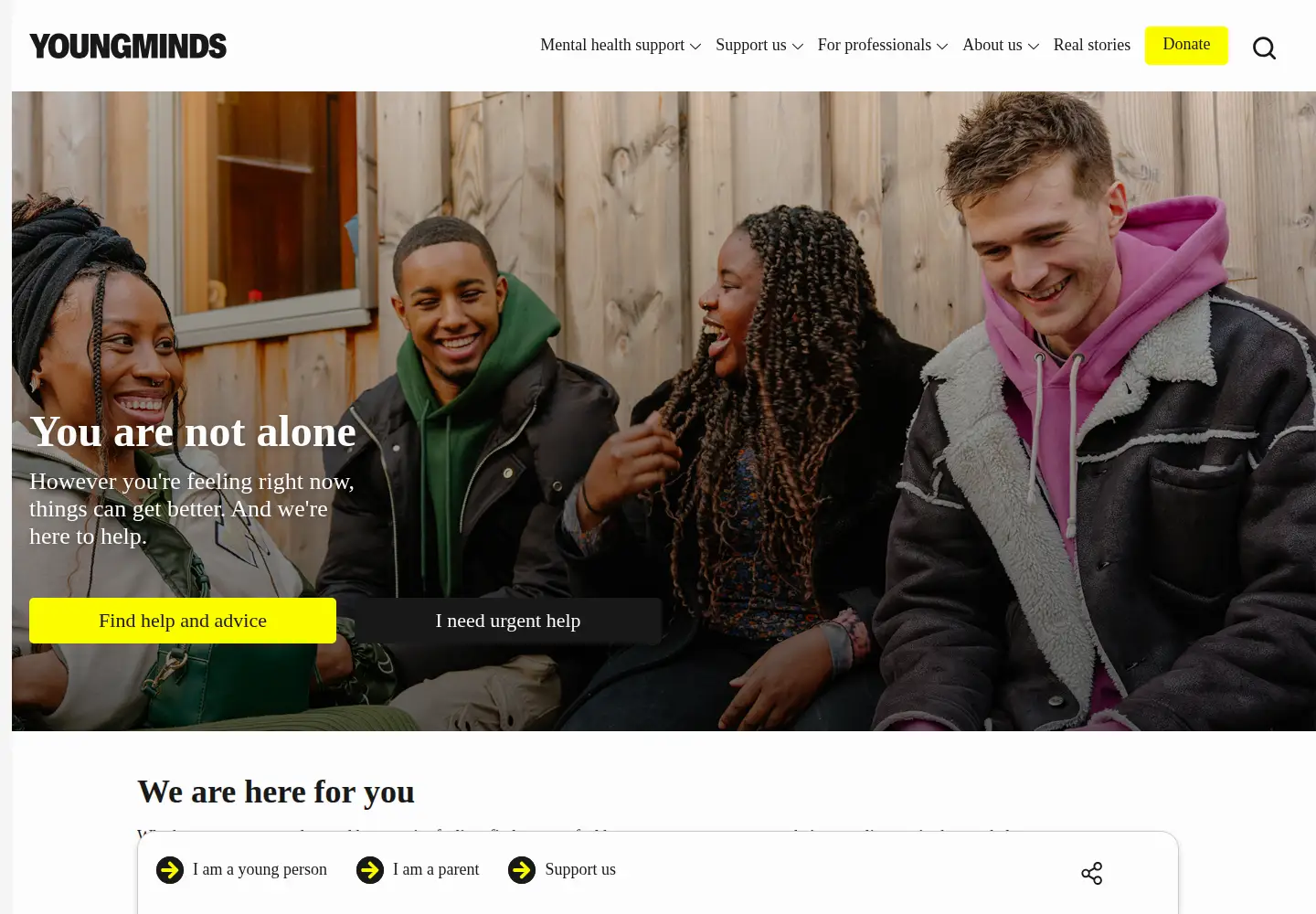 Screenshot of youngminds.org.uk