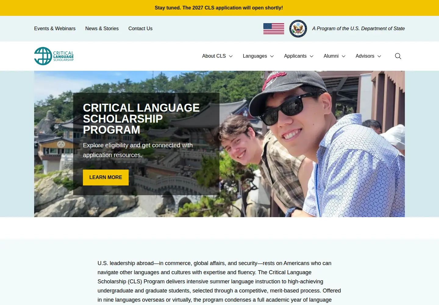 Screenshot of clscholarship.org