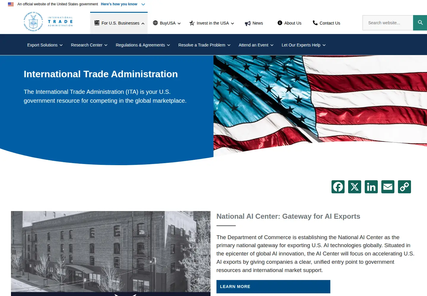 Screenshot of trade.gov