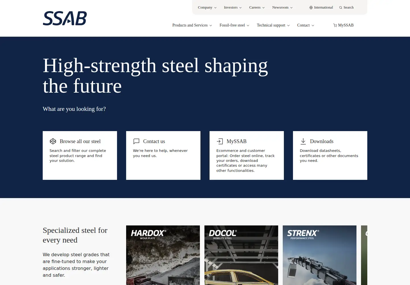 Captured homepage of ssab.com in the current scan