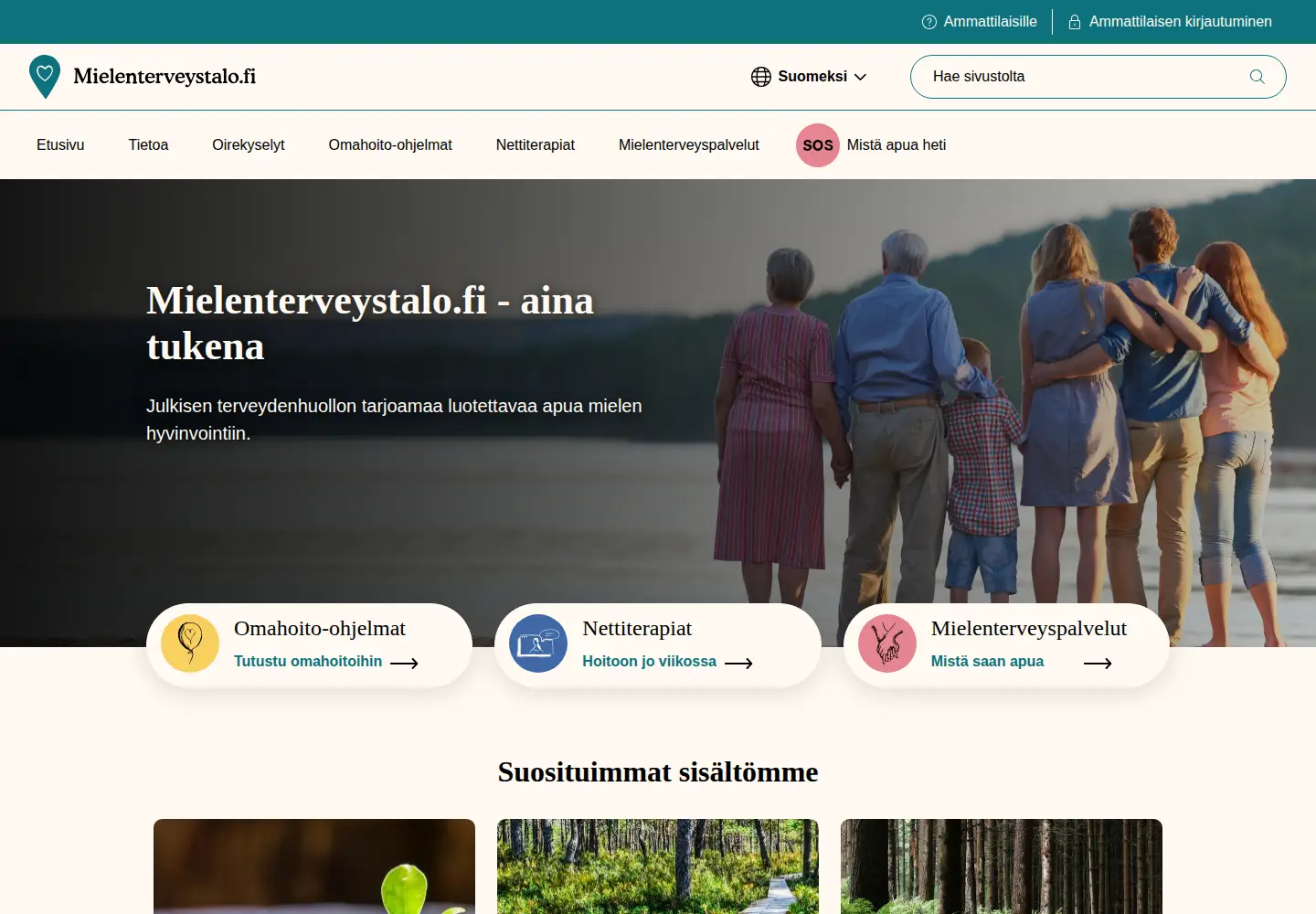 Screenshot of mielenterveystalo.fi