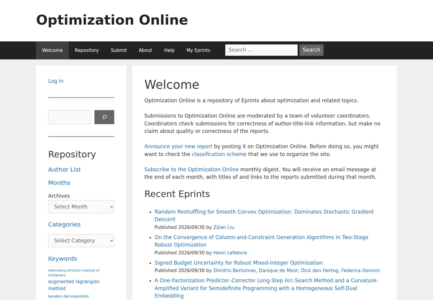 Screenshot of optimization-online.org