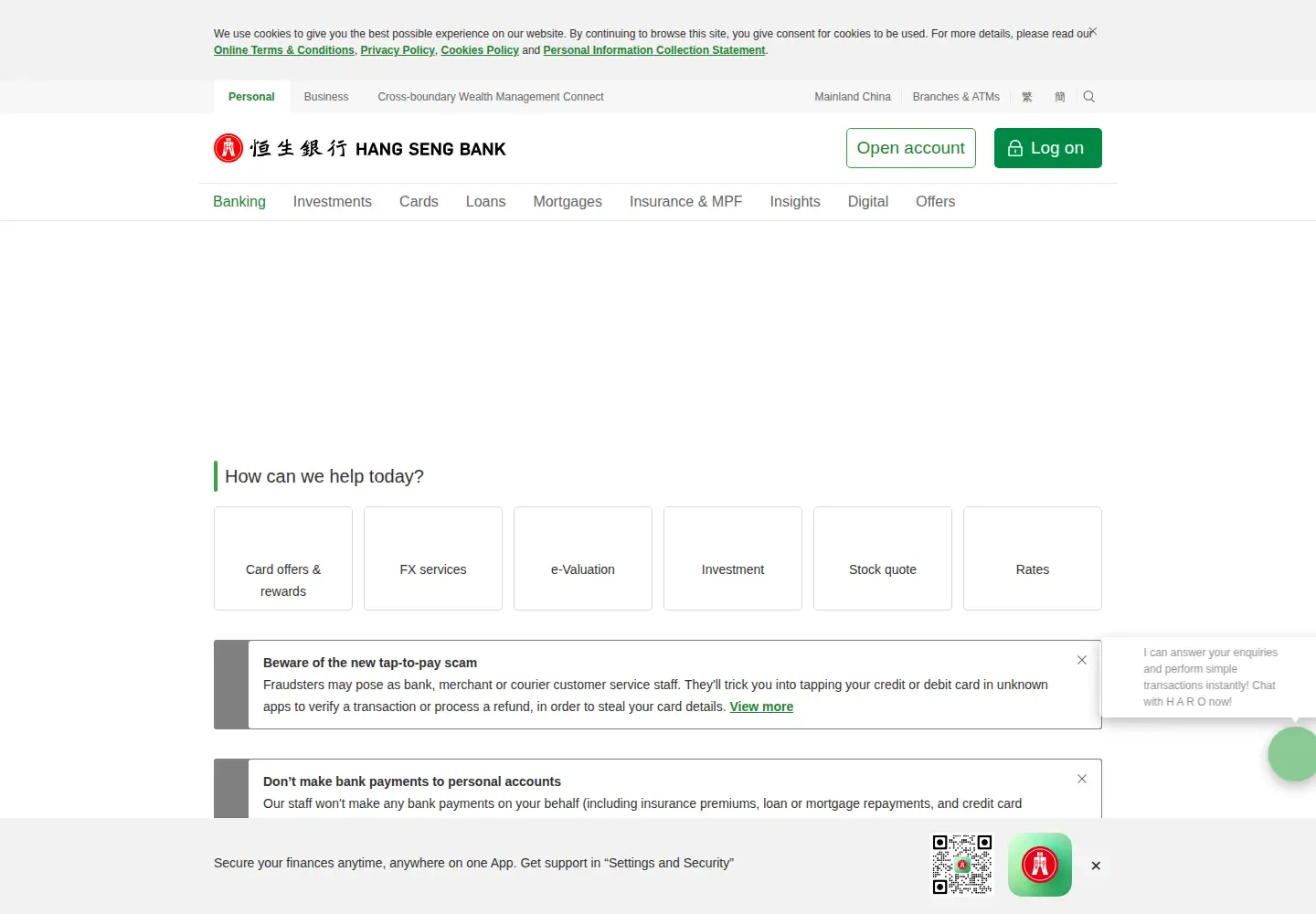 Screenshot of hangseng.com