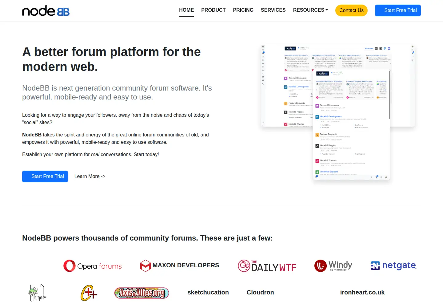 Screenshot of nodebb.org