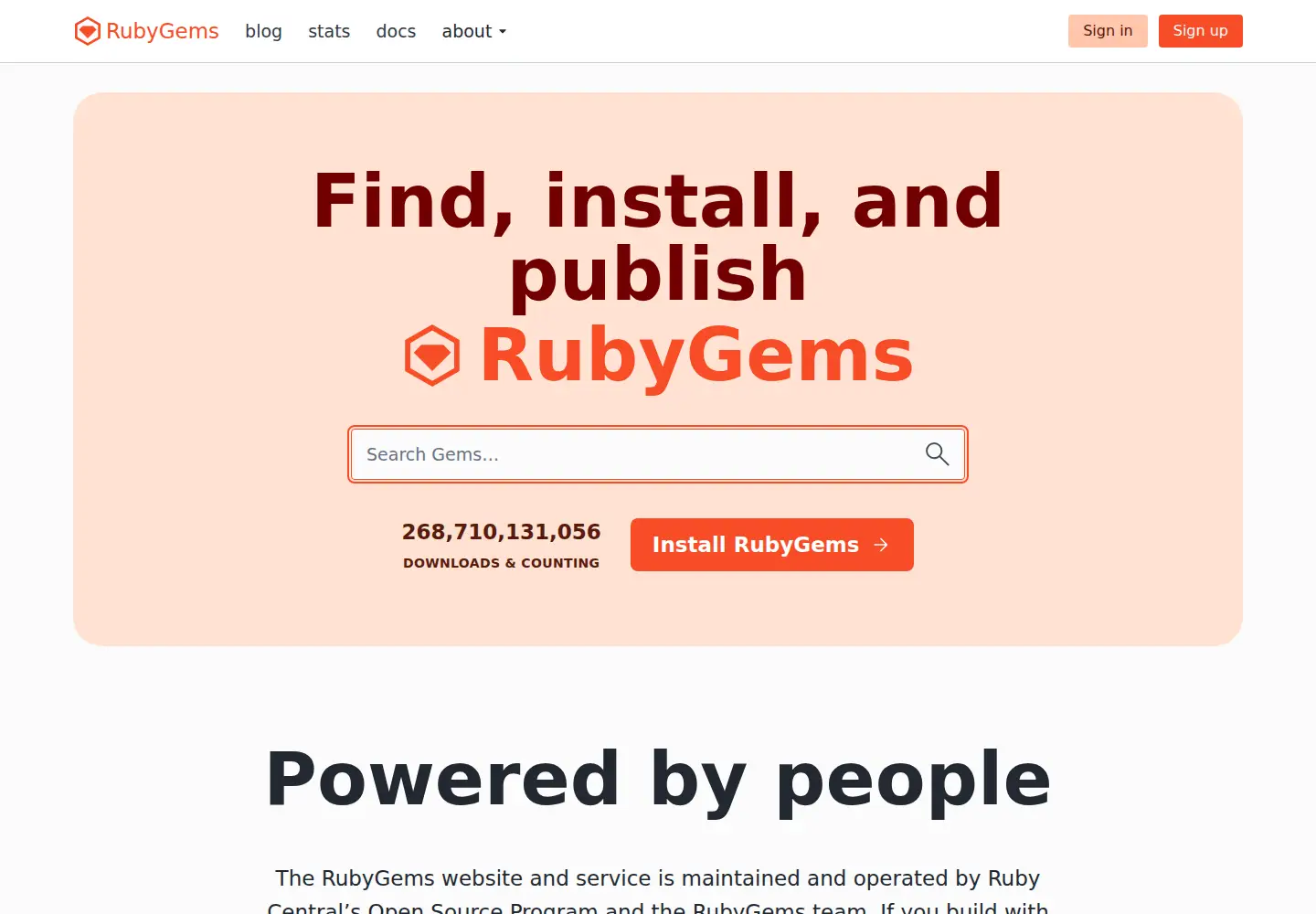 Screenshot of rubygems.org