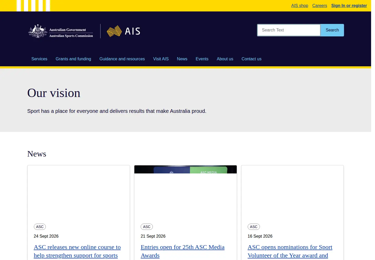 Screenshot of sportaus.gov.au