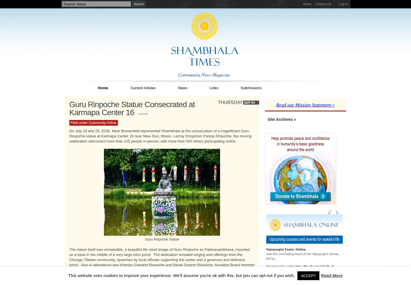 Screenshot of shambhalatimes.org