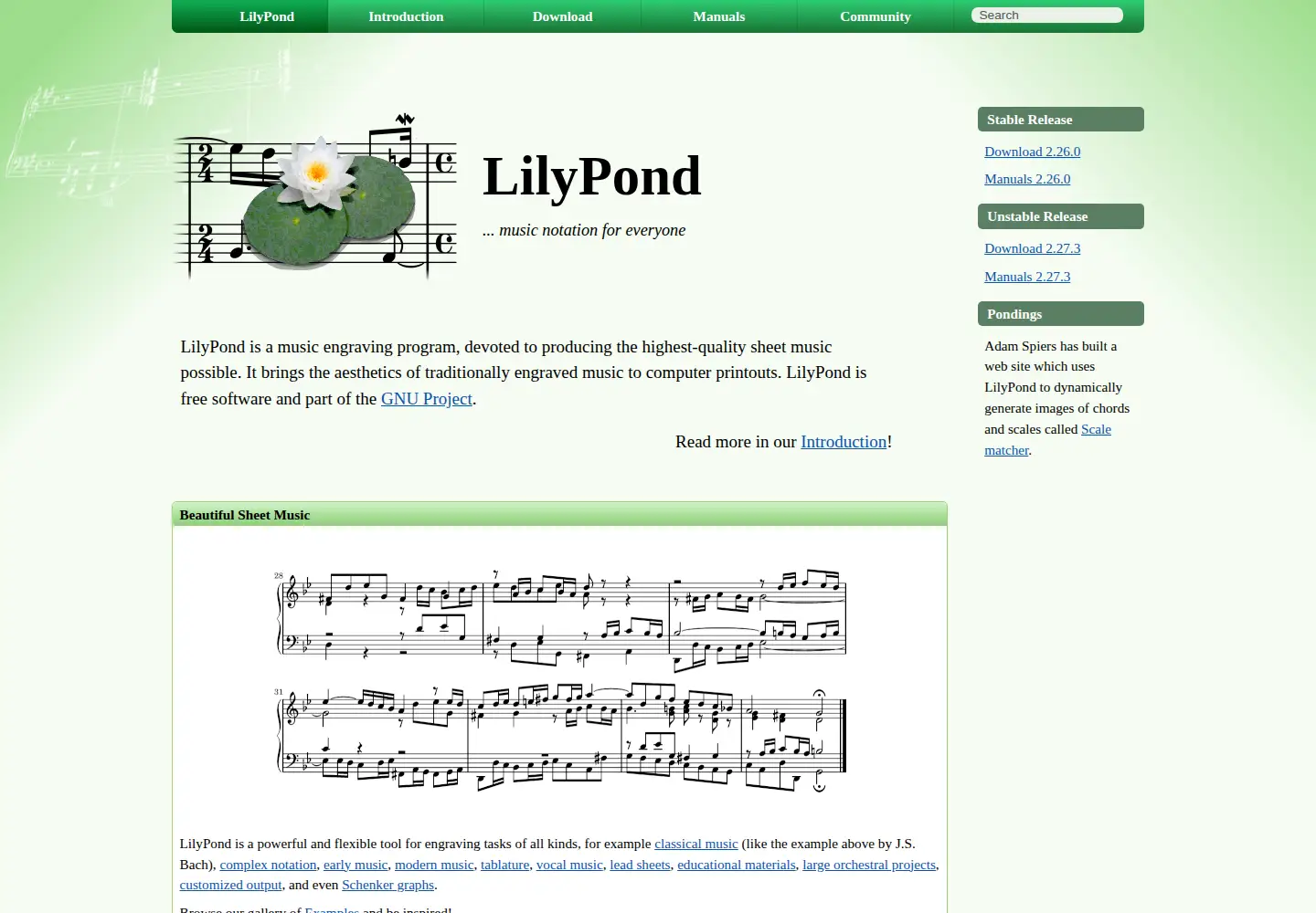 Screenshot of lilypond.org