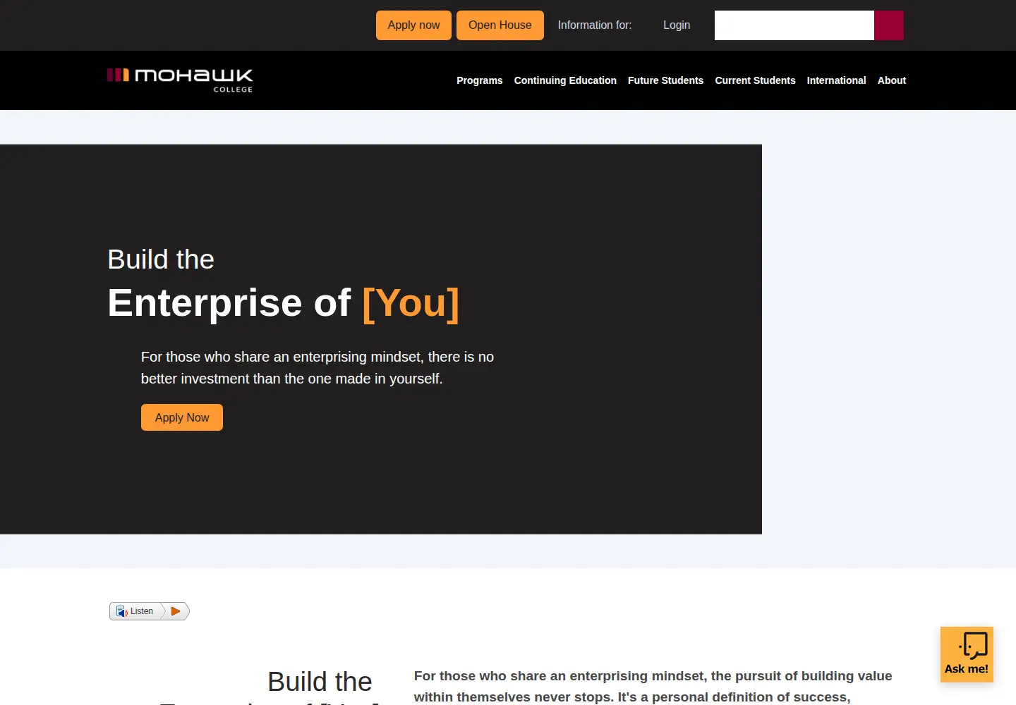 Screenshot of mohawkcollege.ca
