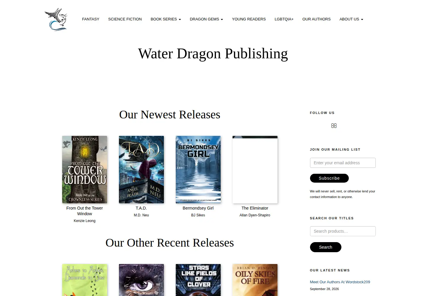 Screenshot of waterdragonpublishing.com