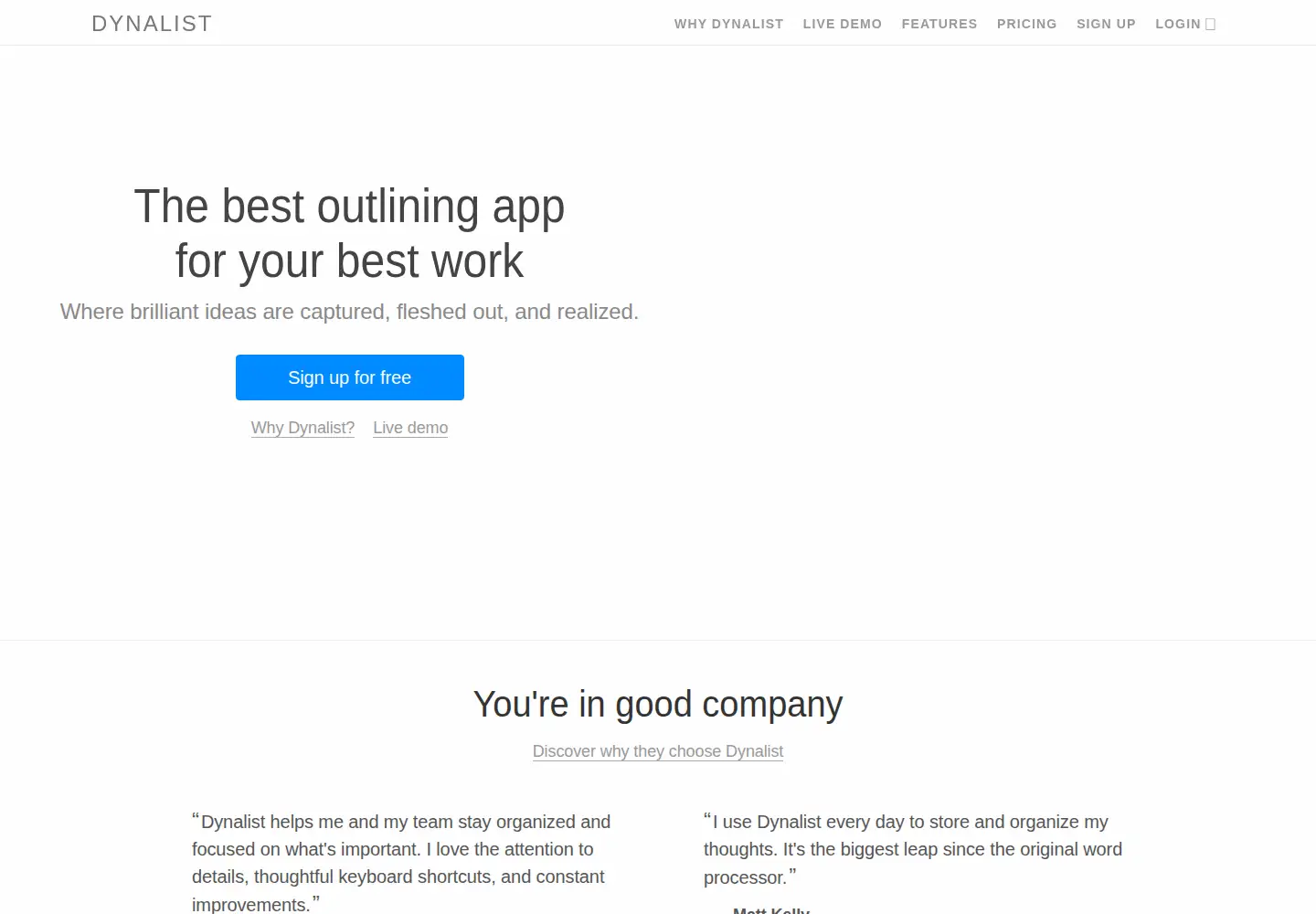 Screenshot of dynalist.io