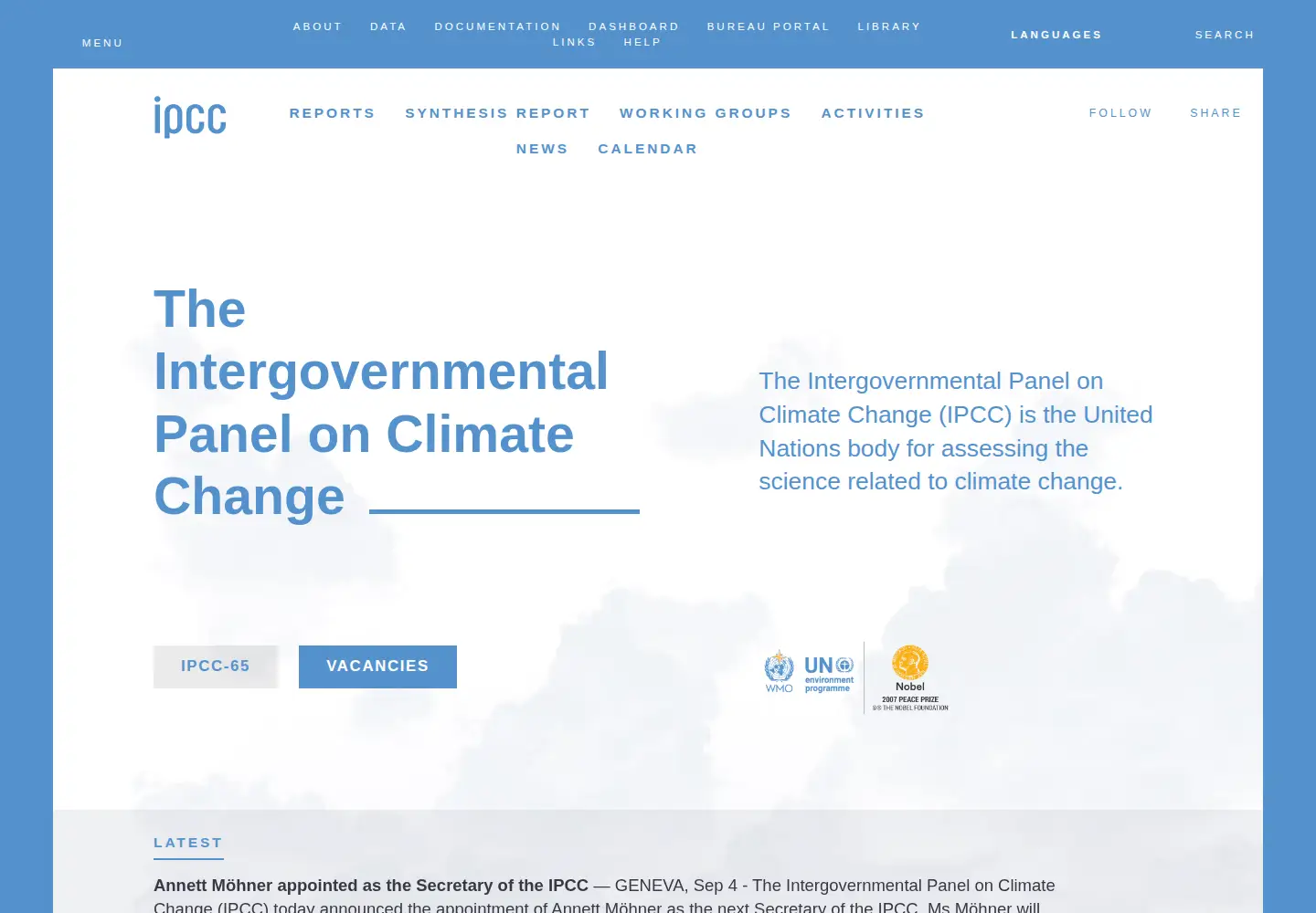 Screenshot of ipcc.ch