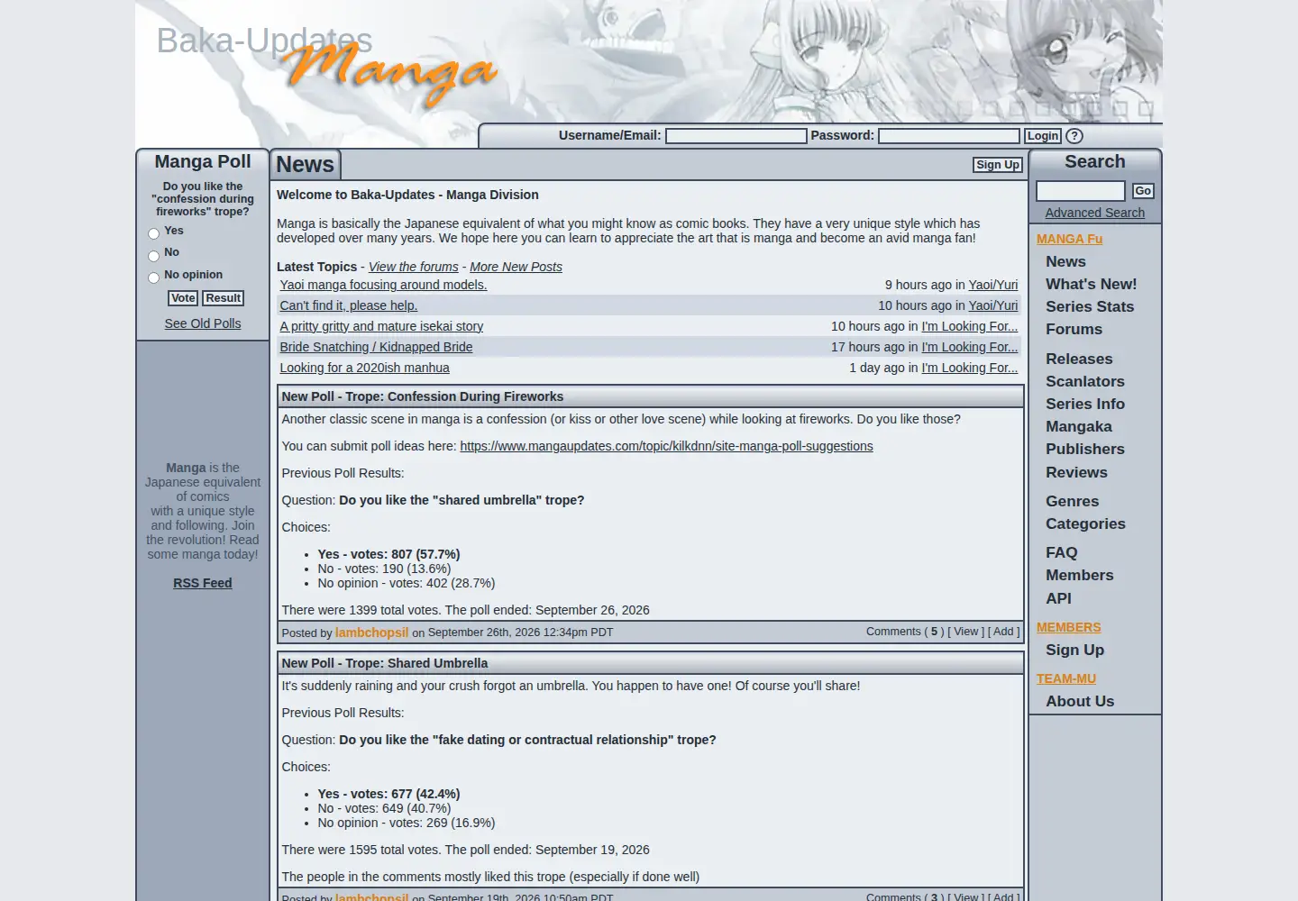 Screenshot of mangaupdates.com