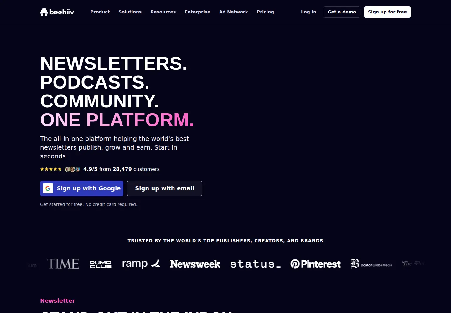 Screenshot of beehiiv.com