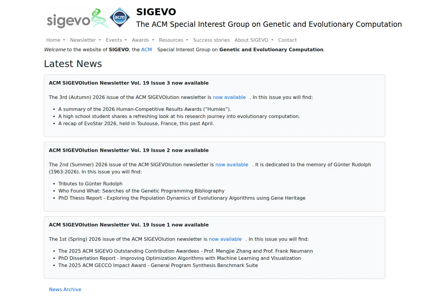 Screenshot of sigevo.org