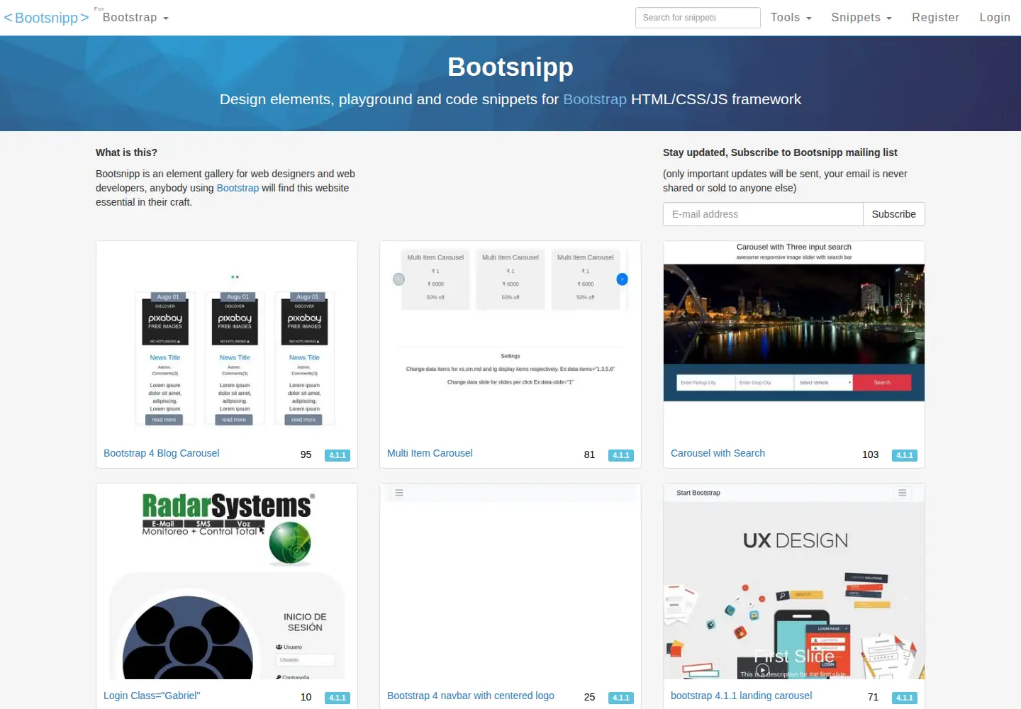 Screenshot of bootsnipp.com