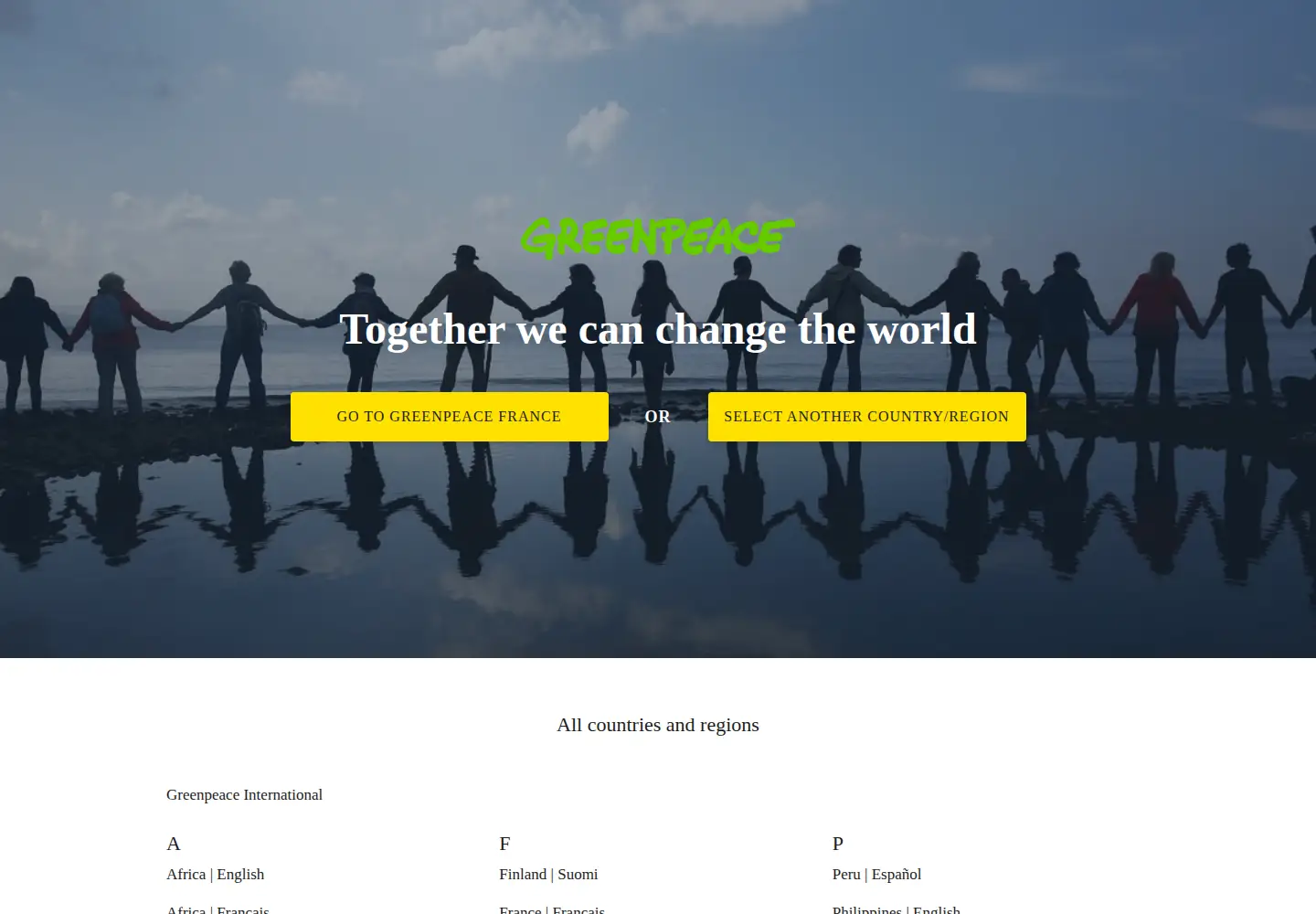 Captured homepage of greenpeace.org in the current scan