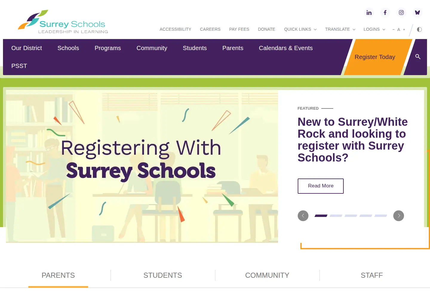 Screenshot of surreyschools.ca