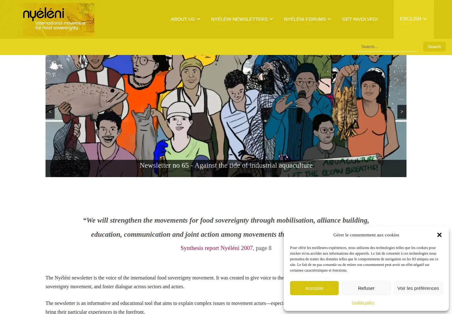 Captured homepage of nyeleni.org in the current scan