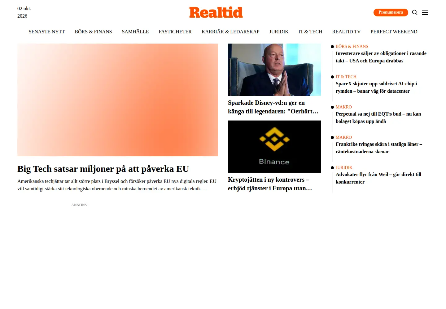 Screenshot of realtid.se