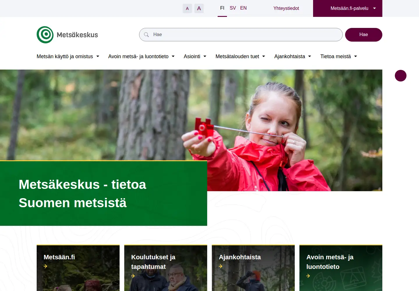 Captured homepage of metsakeskus.fi in the current scan