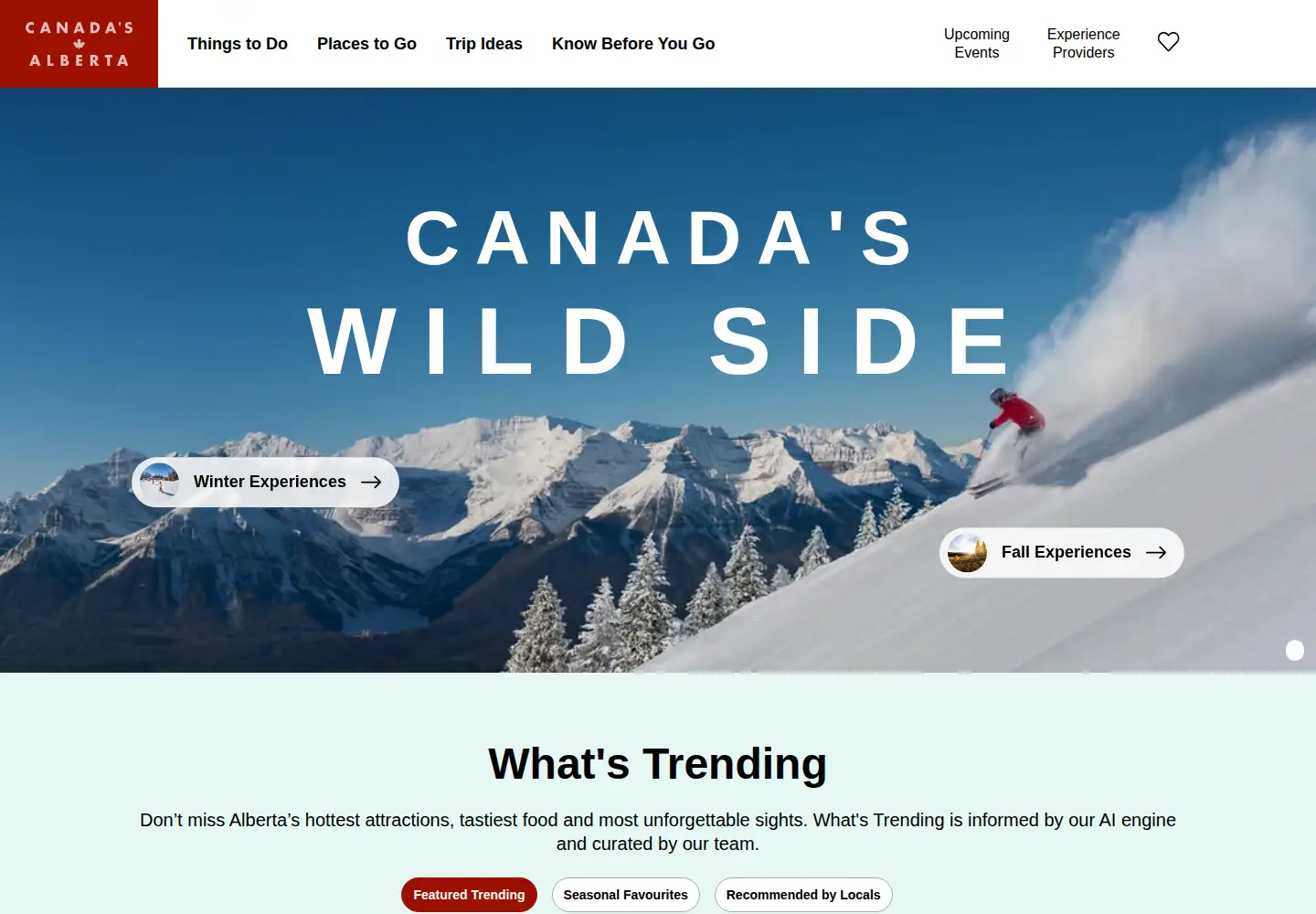 Screenshot of travelalberta.com