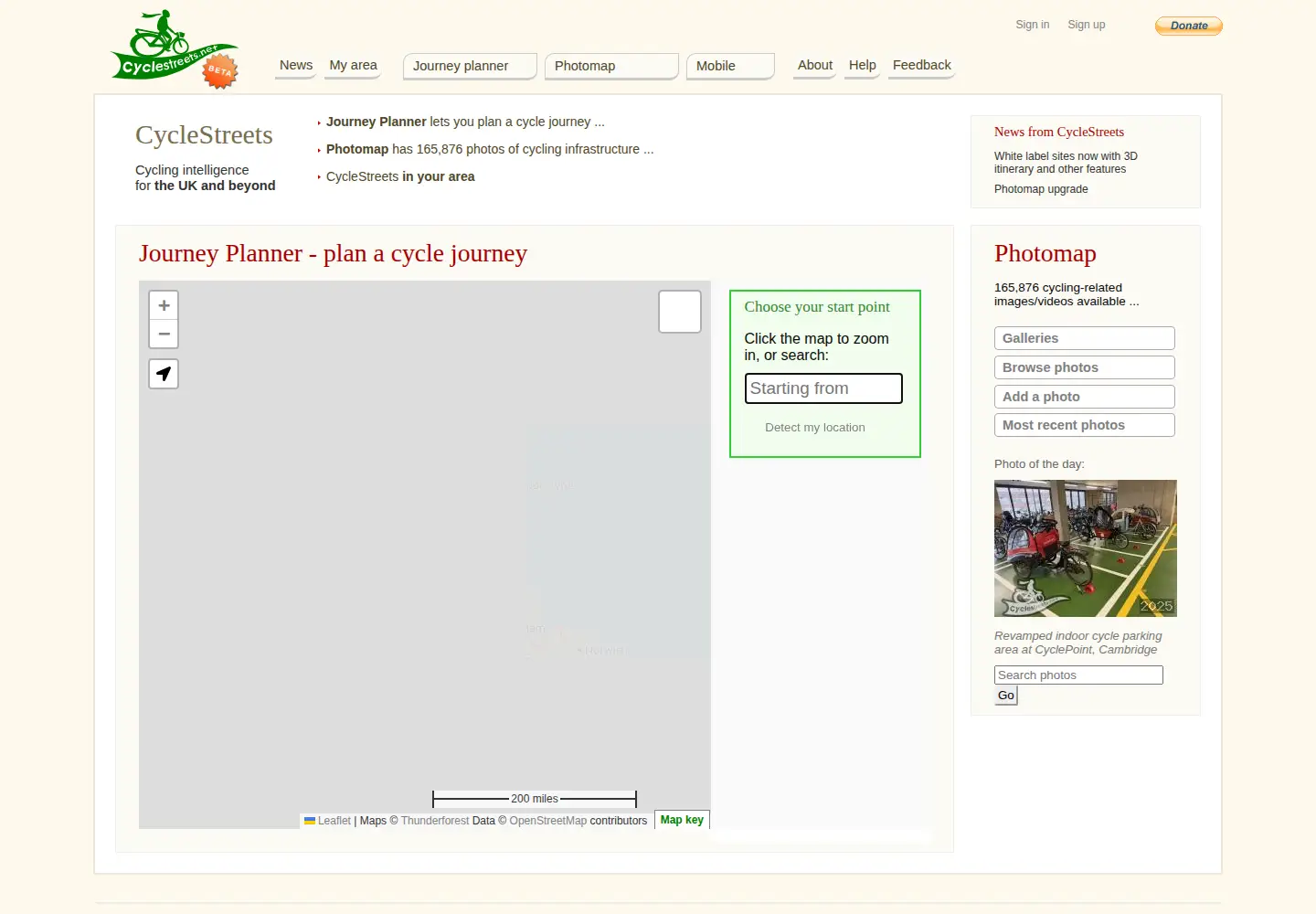 Screenshot of cyclestreets.net