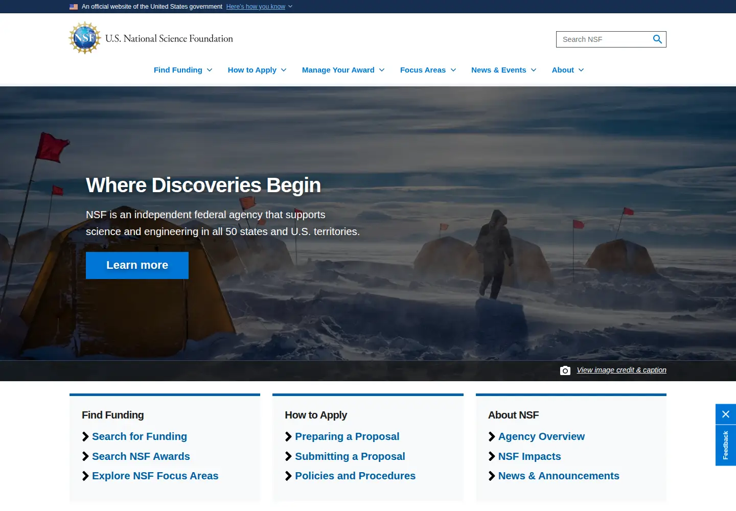 Screenshot of nsf.gov