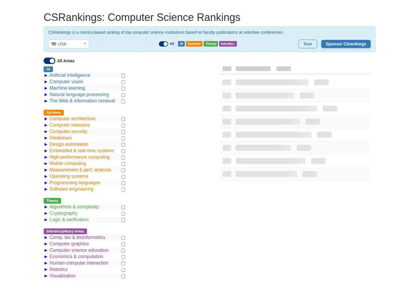 Screenshot of csrankings.org