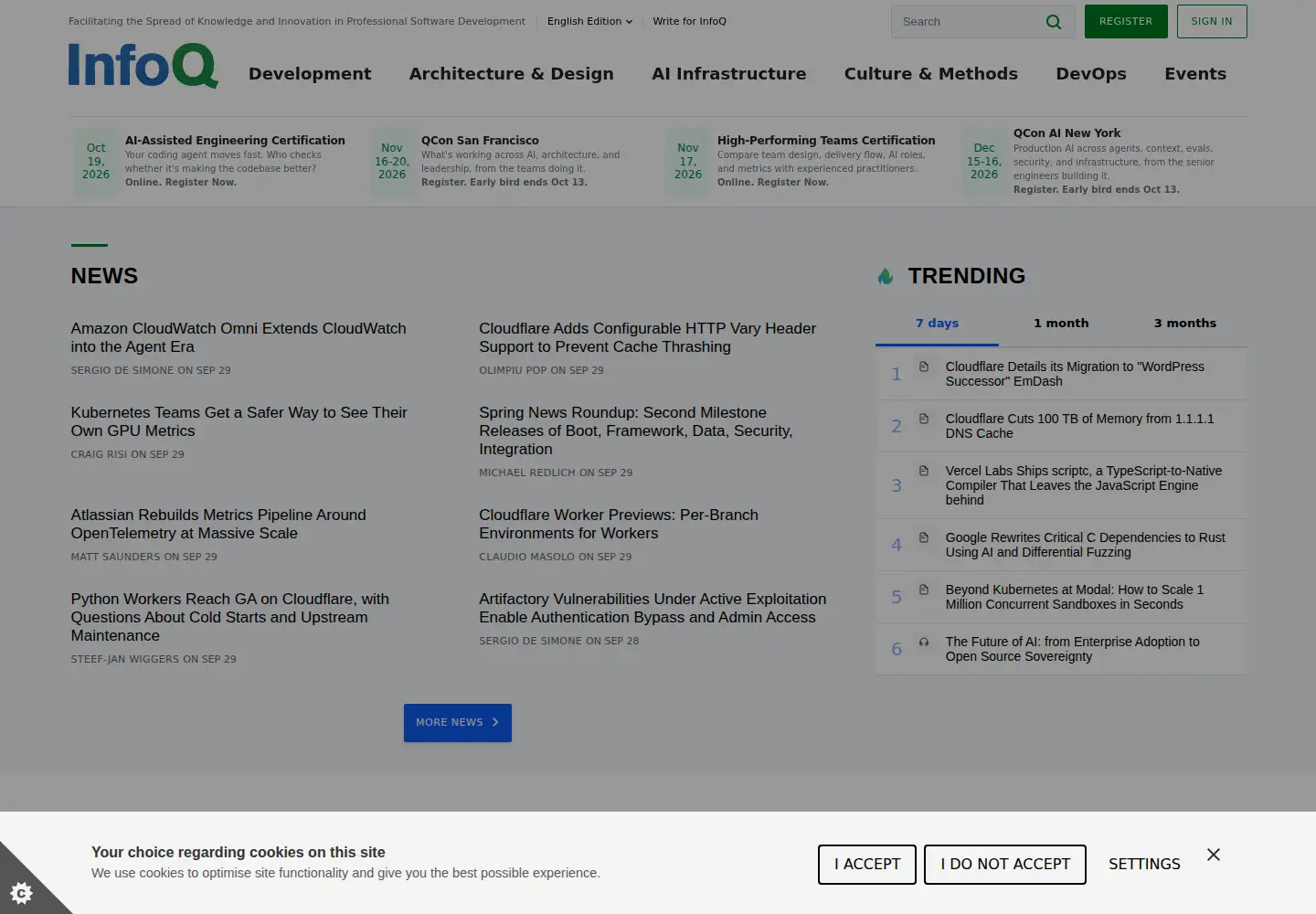 Screenshot of infoq.com