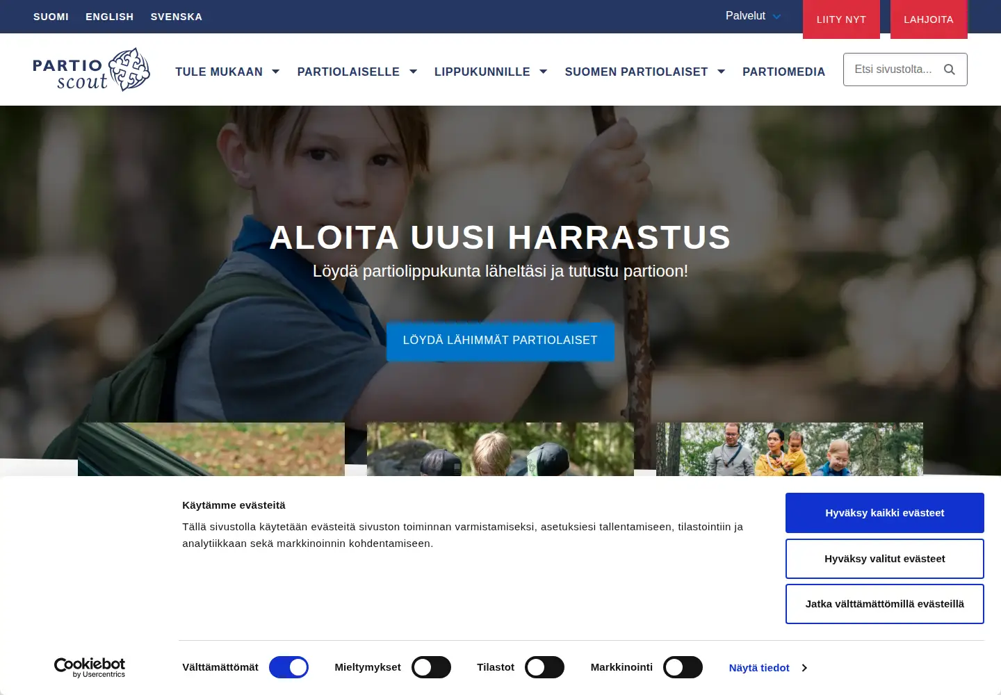 Screenshot of partio.fi