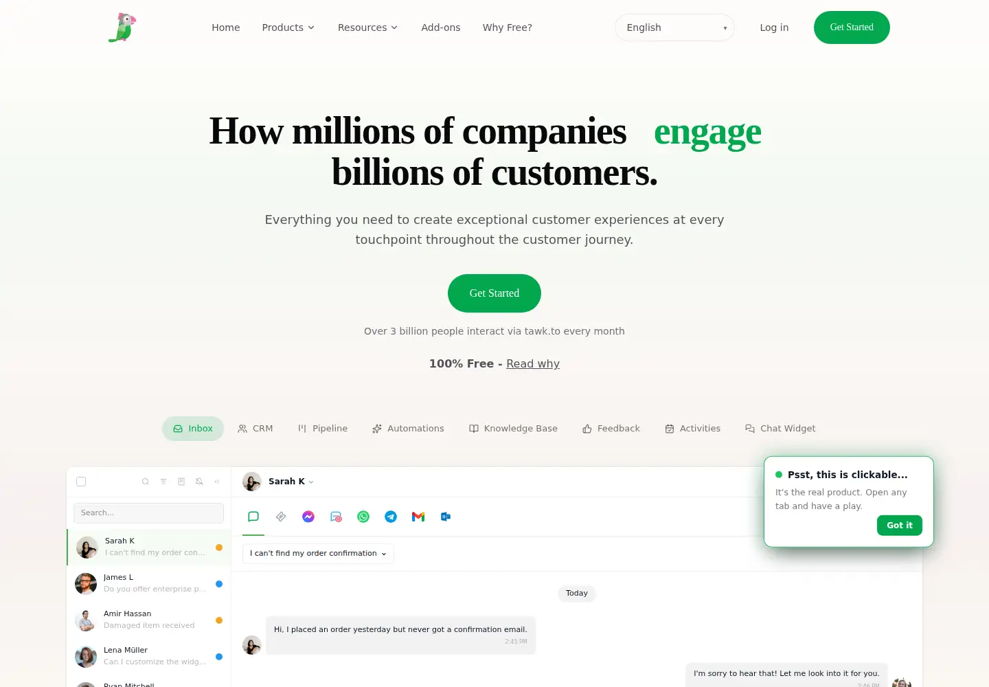 Screenshot of tawk.to