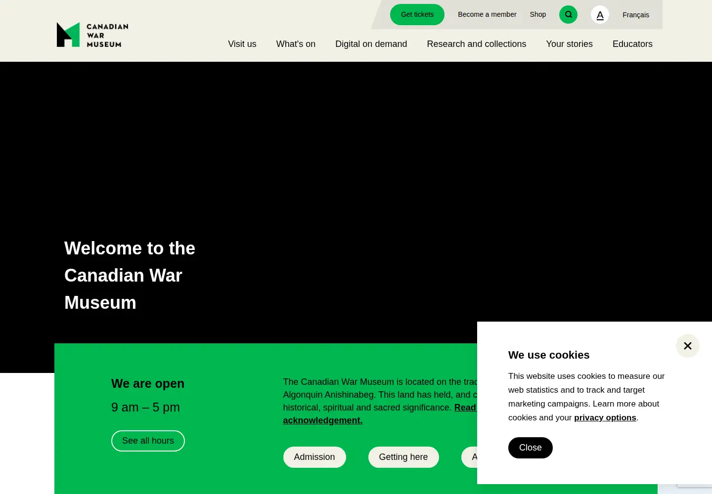 Screenshot of warmuseum.ca