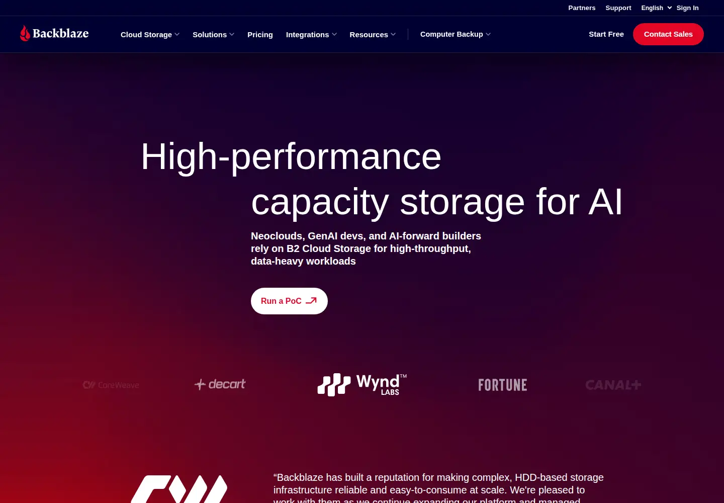 Screenshot of backblaze.com